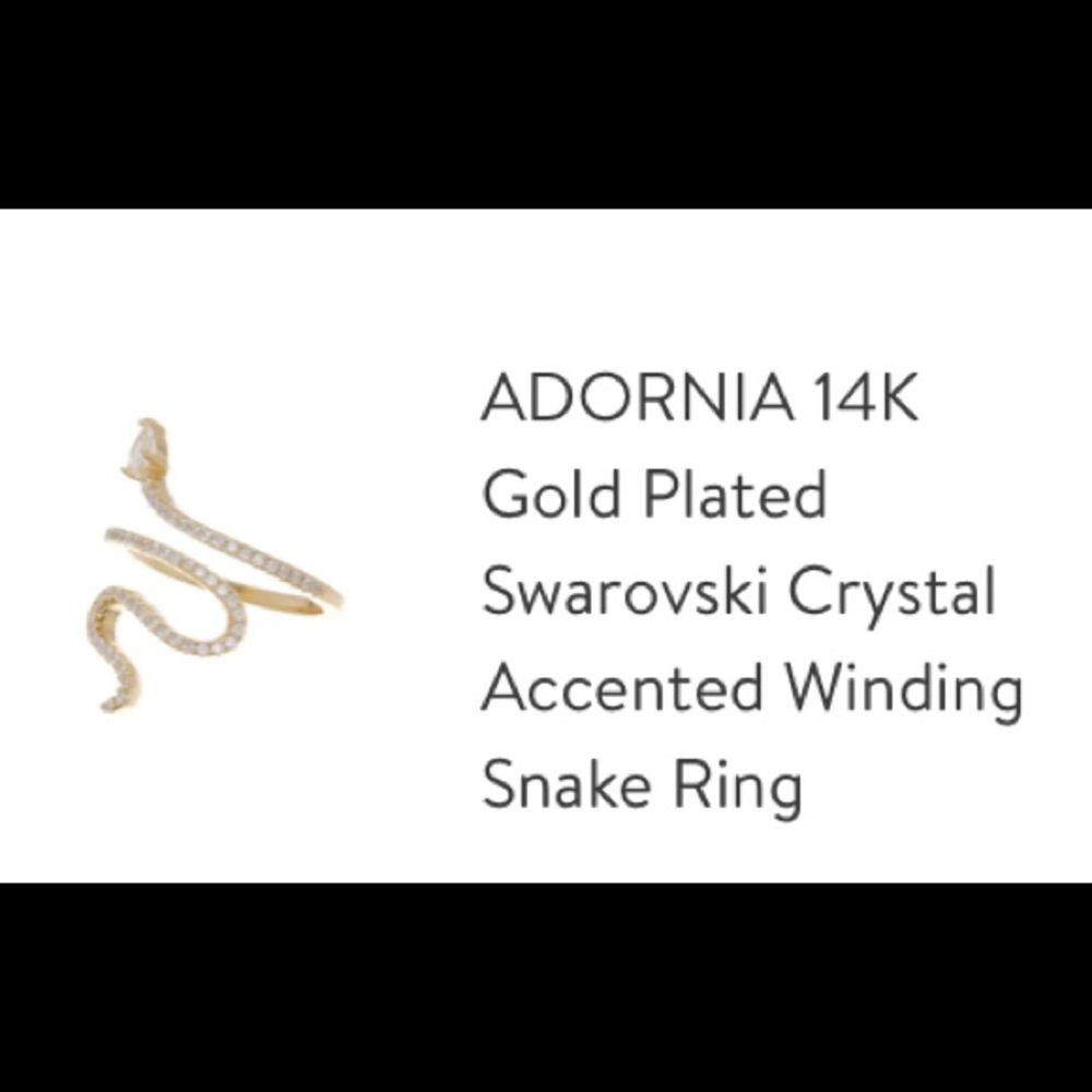 Adornia brand 14k gold plated Swarovski crystal bezeled snake ring. Size 5